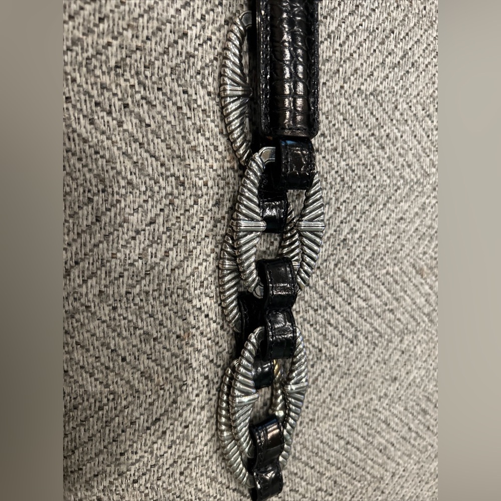 Brighton bohoBelt Black Leather Croc  Silver Chain Size 38 Vintage Western